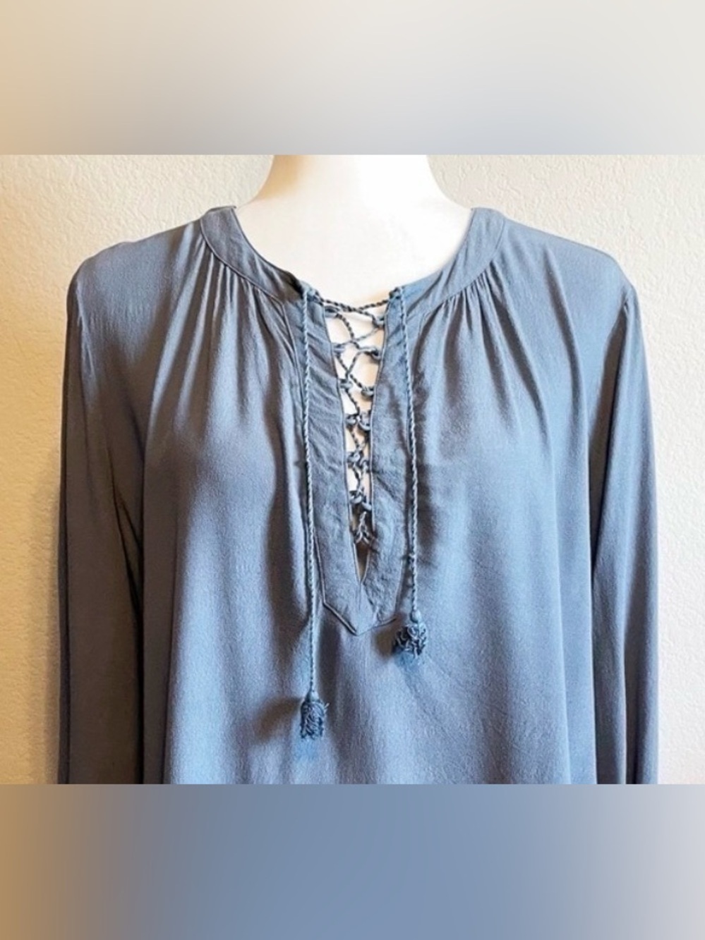 Madewell Lightweight Blue Lace Up Peasant Top Blouse Size Small Style G0697 - Picture 3 of 6
